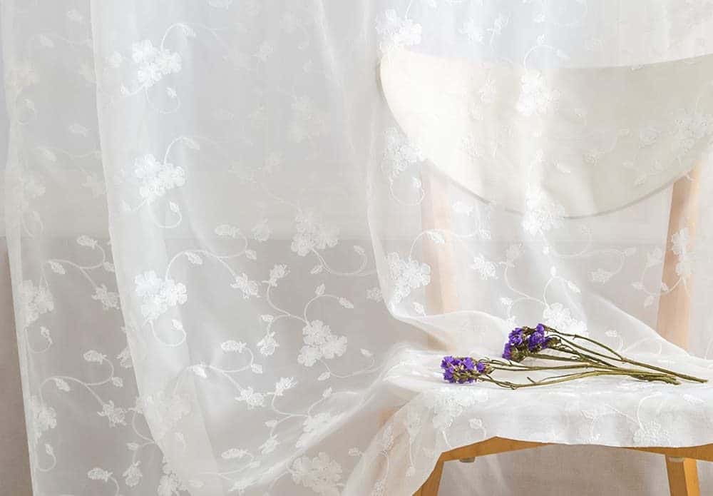 Sheer White Floral Embroidered Curtains
