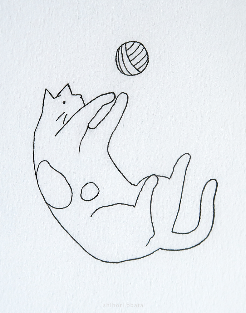 cat playing with yarn ball drawing