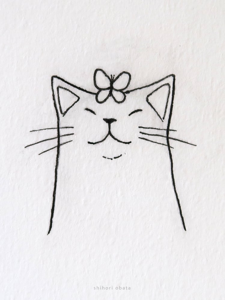 smiling cat butterfly drawing