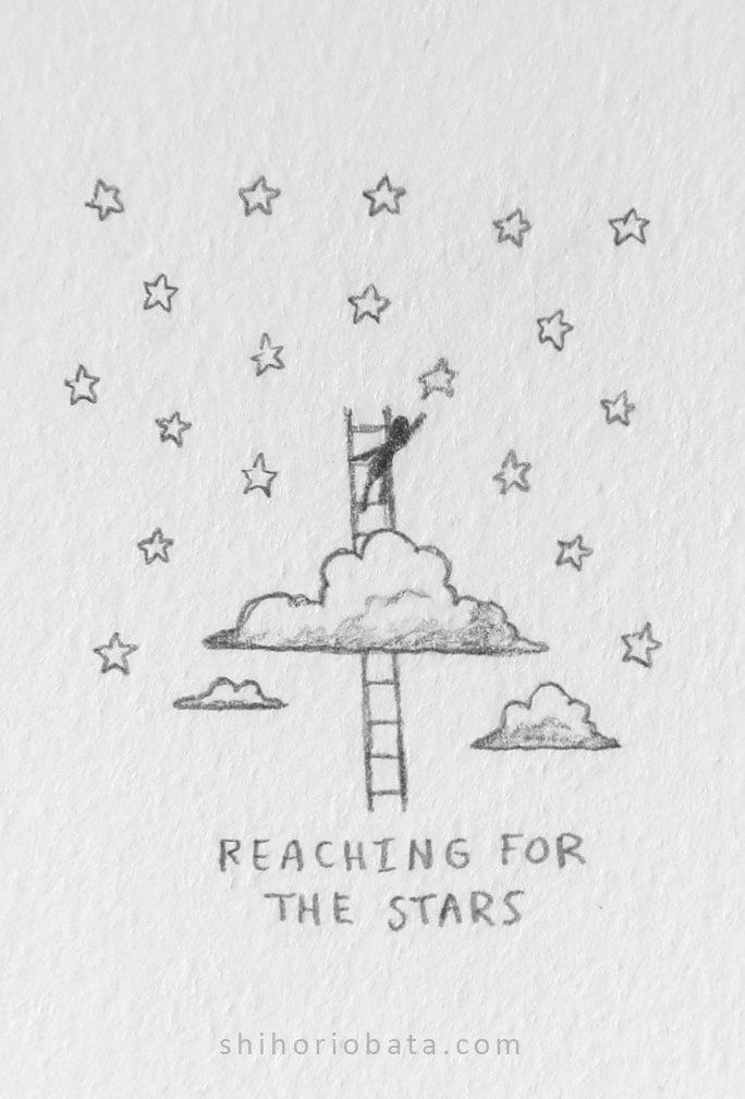 reaching for the stars ladder clouds drawing