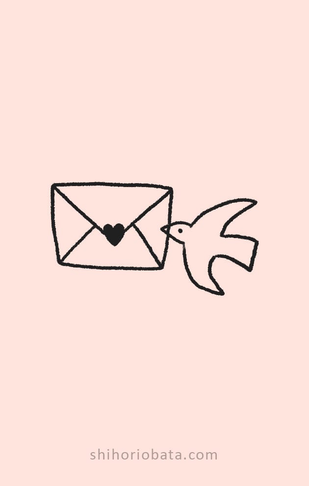 envelope and bird drawing